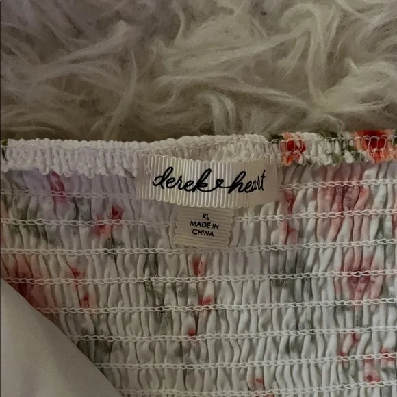 Derek Heart White Strapless Floral Smocked Camisole with Lace-Up Front - Picture 2 of 2